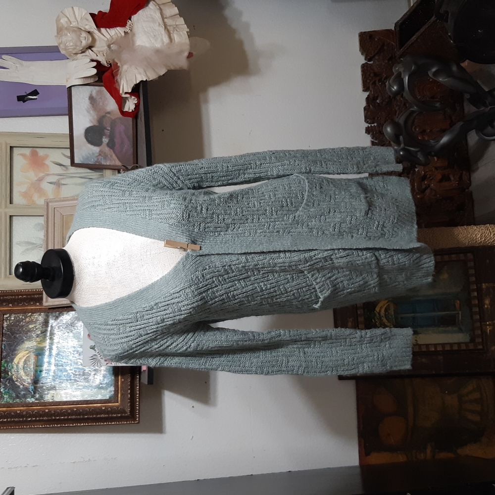 Womens Knit Cardigan Sweater Jacket sz Med MOSSIMO long sleeve Sage Green b46